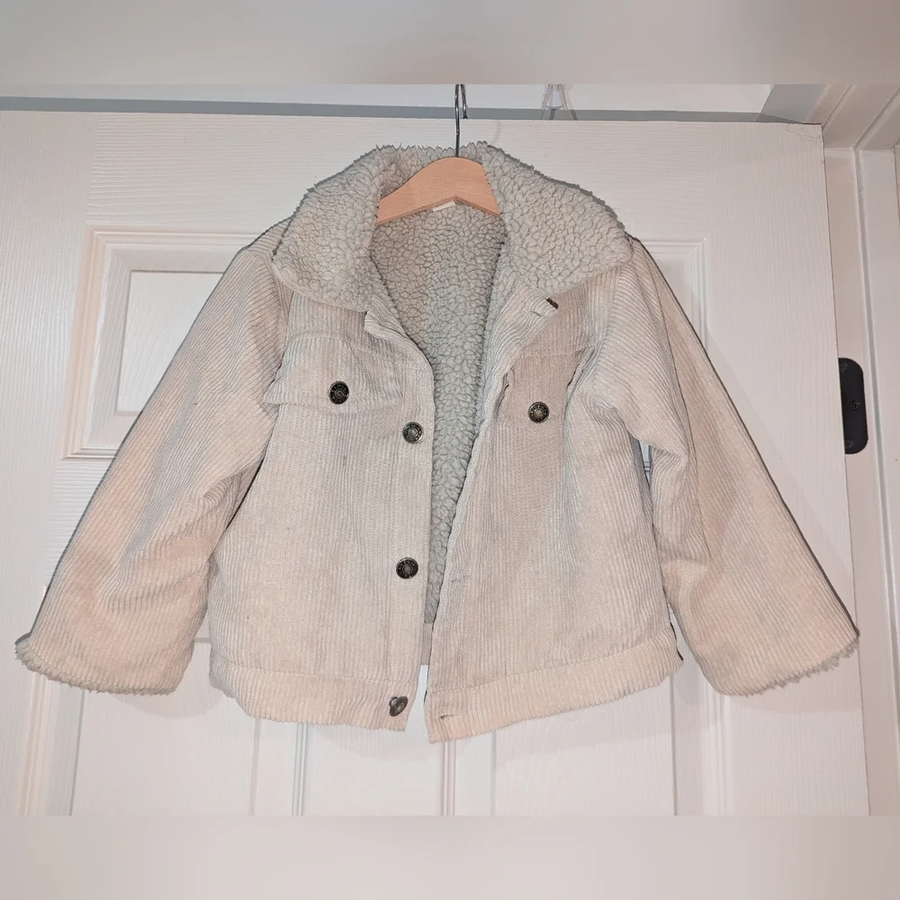 Kids Cream Corduroy Jacket with Sherpa Lining
